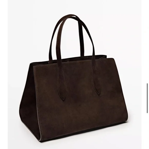 Massimo Dutti Split Suede Leather Maxi Icon Tote Bag in chocolate brown - Picture 2 of 7